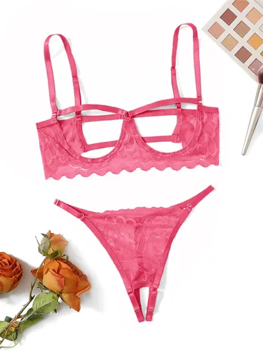 Vista 6 de SweatyRocks - Bralette de encaje transparente para mujer de 2 piezas, sostén y panty