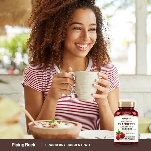 Vista 5 de Piping Rock Pastillas de arándano 120 cápsulas Suplemento para mujeres y hombres Extracto concentrado de triple fuerza más vitamina C Sin