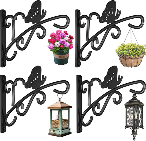 Vista 11 de AMAGABELI GARDEN & HOME Paquete de 2 colgadores colgantes para plantas al aire libre de 10 pulgadas, soportes de metal para colgar en la pared
