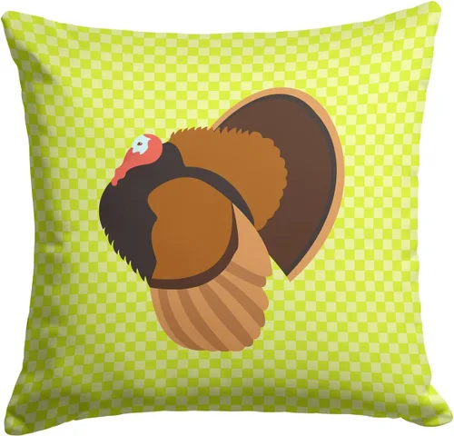 Vista 416 de Caroline's Treasures BB8163PW1414 Beltsville - Almohada decorativa de tela a cuadros pequeños, color blanco, pavo y gallina azul, lavable a máquina
