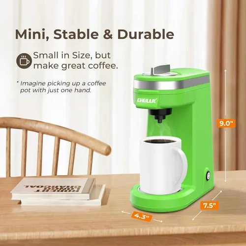 Vista 3 de CHULUX Mini cafetera de una sola porción para cápsulas K Cup, pequeña máquina de café de tamaño pequeño para una persona de viaje, RV, camión y Verde