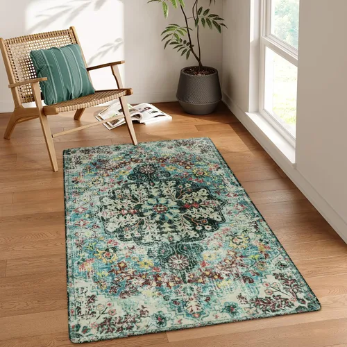 Vista 49 de Lahome Alfombra Floral Bohemio Medaillon - 2x3 Pequeña Alfombra de Baño Rosa Caliente, Alfombra de Cocina, Lavable a Máquina, Antideslizante, Suave