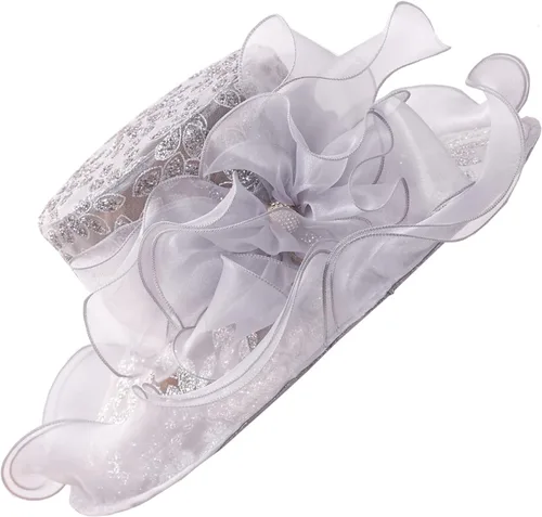 Vista 2 de Tocado de organza para mujer, para fiesta de té, boda, protección UV, sombrero de ala ancha