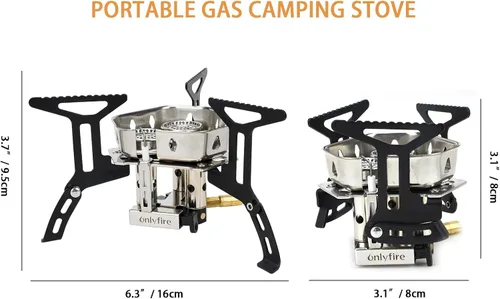 Vista 2 de Estufa de gas portátil para acampar de 6800 W, pequeña estufa de mochilero con adaptador de gas propano, mini estufa de campamento plegable