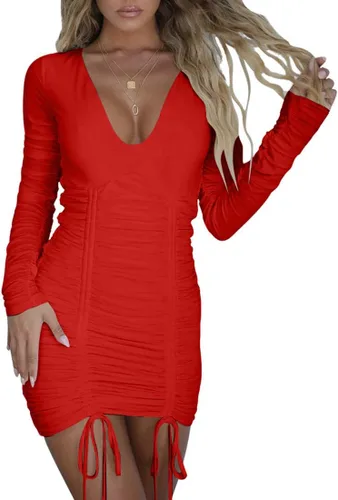 Vista 2 de Mizoci Vestido de fiesta sexy con cuello en V profundo y cordón para mujer
