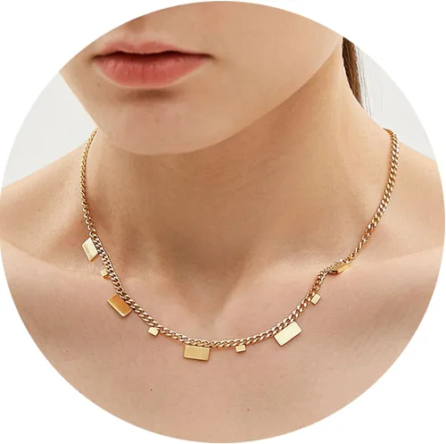 Vista 3 de YADUDA Collar rectangular de oro chapado en oro de 14 quilates, delicado collar de oro para mujer a la moda, chapado en oro, No es una piedra