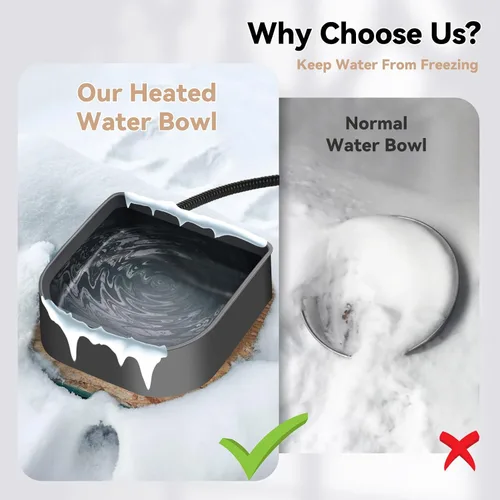 Vista 4 de Heated Water Bowl for Cats, Outdoor Anti-Freeze Pet Thermal Bowls for Chickens Rabbits Birds, Hanging Small Dog Winter Warm Dish, Heating Bird Baths