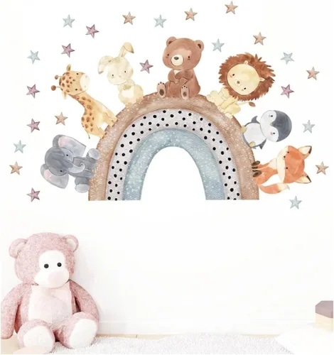 Vista 5 de DANRACAL - 2 calcomanías de arcoíris para pared, diseño de safari y selva, decoración de habitación de bebé, decoración de habitación de niños