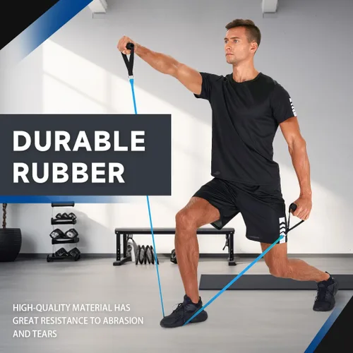 Vista 4 de Bandas de ejercicio con asas, bandas de resistencia con asas, ideales para terapia física, entrenamiento de fuerza, tonificación muscular - Incluye