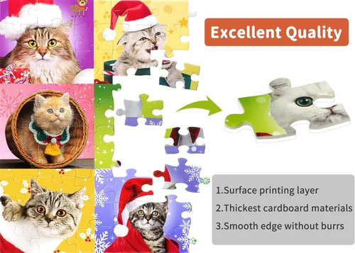 Vista 3 de Bestbase Rompecabezas de Navidad de 100 piezas para niños, gatos de Navidad, rompecabezas multicolor para edades de 4 a 8 años, 3 a 5, 8 a 10