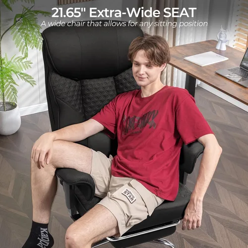 Vista 8 de GTRACING Silla de oficina grande y alta de 400LBS, ergonómica, de tela, diseño de lujo con relieve, silla para juegos con reposapiés, apoyabrazos