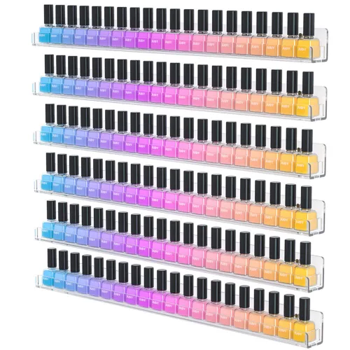 Vista 9 de NIUBEE Paquete de 6 estantes para esmalte de uñas, estante montado en la pared con inserciones de extremo antideslizantes extraíbles, organizador