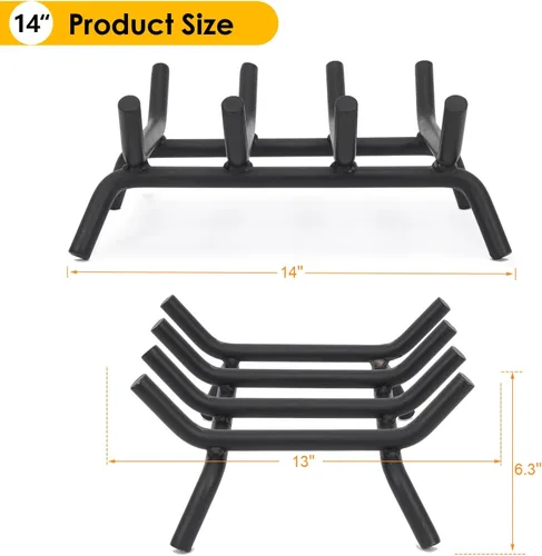 Vista 3 de Rejilla de chimenea de 14 pulgadas resistente – Soporte para troncos de chimenea Rejilla de hierro fundido Estante para estufa de leña Bandeja