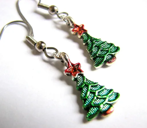 Vista 4 de Painted Holiday Christmas Tree Earrings