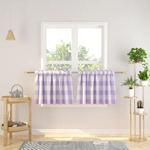 Vista 77 de Cenefas de cortina para ventana de 16 pulgadas de largo, 2 paneles de cuadros búfalo, cortinas pequeñas con bolsillo para barra, estilo clásico