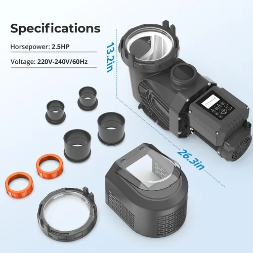 Vista 3 de Bomba de piscina de velocidad variable para enterrar, bomba de piscina sobre el suelo de 2.5 HP, 220V-240V, bombas de piscina autocebantes