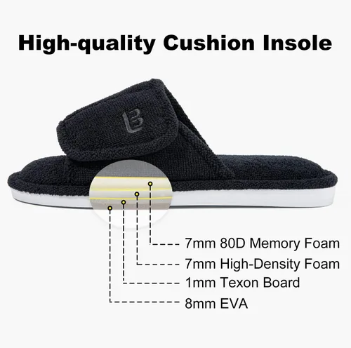 Vista 4 de LongBay Pantuflas de punta abierta para mujer, de espuma viscoelástica, ajustables, para dormitorio, casa, para interiores