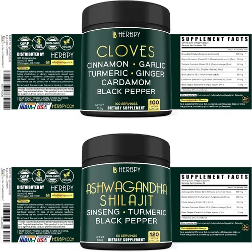 Vista 9 de Herbpy Paquete de suplemento de clavo 7 en 1 y Ashwagandha Shilajit 5 en 1