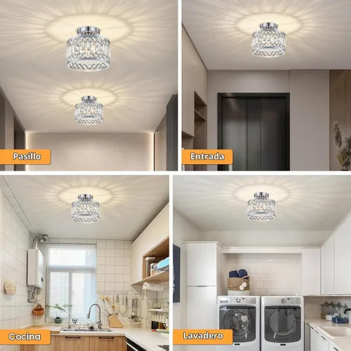 Vista 3 de YURNYQ - Lámpara de techo de cristal cromado, 1 luz, 9.05 pulgadas Modern Semi Flush Mount Ceiling Light, Hallway Lighting Fixtures Ceiling Lamp