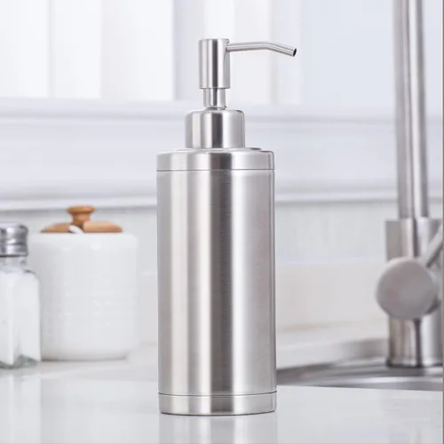 Vista 2 de Dispensador de jabón de manos para encimera para baño, cocina, 10.1 fl oz, plateado Plata