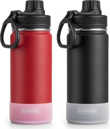 Vista 27 de Koodee Paquete de 2 botellas de agua, de 12 onzas, acero inoxidable, con aislamiento al vacío, con tapa de boquilla a prueba de fugas, color verde