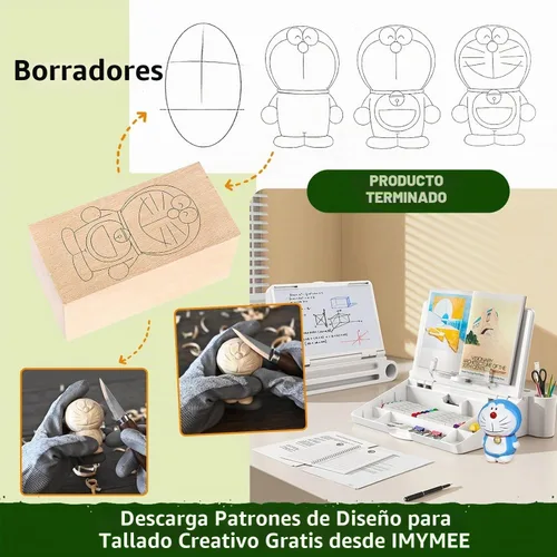 Vista 2 de IMYMEE Kit de corte de madera para principiantes, juego completo de tallado con 4 cuchillos de tallado de madera y 8 bloques de madera de tilo, kit