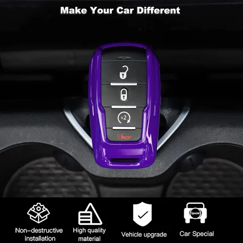 Vista 6 de RT-TCZ Funda para Llavero Estuche Cubierta Bolsa Porta Llaves Carcasa de Protección Accesorios para Dodge RAM 2018-2022, Morado