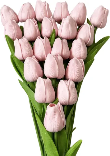 Vista 8 de UKELER 24 piezas de flores negras de tulipán, flores artificiales de poliuretano de tacto real para decoración del hogar, centros de mesa, arreglo