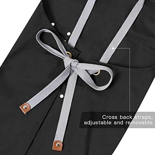 Vista 2 de Delantal de chef, delantal cruzado para hombres y mujeres con correas ajustables y bolsillos grandes, de lona, M - 2EG.