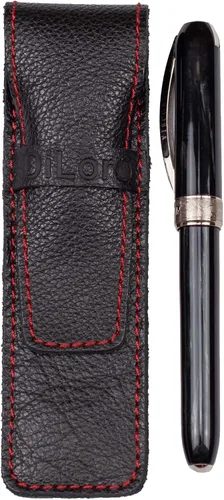 Vista 4 de DiLoro Estuche organizador de cuero de grano completo para bolígrafo individual (negro con rojo)