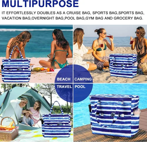 Vista 3 de Bolsas impermeables para la playa y la piscina, para mujeres y mujeres, extragrandes, bolsa de transporte con compartimento húmedo para viajes