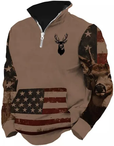 Vista 27 de LOAIHA Native American - Sudadera con capucha para hombre, manga larga, cremallera de 1/4, chaqueta vaquera