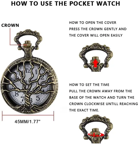 Vista 6 de Reloj de bolsillo de cuarzo para hombre, ojos verdes, forma de caja redonda, collar de bolsillo