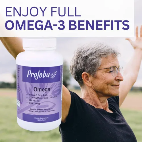 Vista 5 de Youngevity Projoba Omega - 1000 mg Omega-3 - Alta Potencia - 180 EPA y 120 DHA para promover la salud cerebral y cardíaca -120 cápsulas blandas