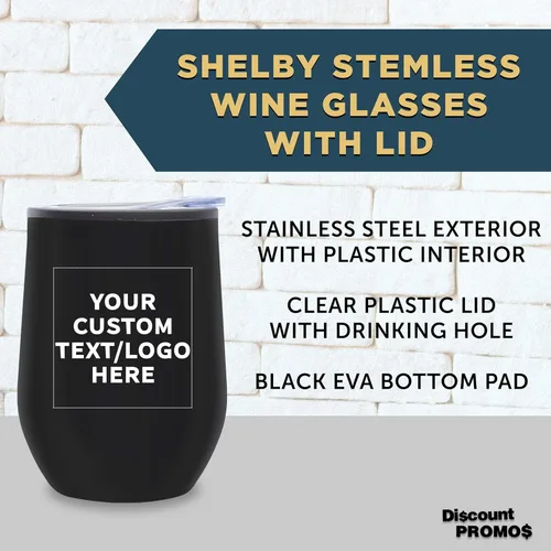 Vista 3 de DISCOUNT PROMOS Vasos de vino personalizados sin tallo de 12 onzas, juego de 6/12/24, paquete a granel personalizado, aislados, perfectos para vino