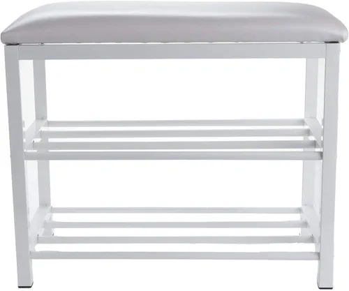 Vista 7 de Mind Reader Banco de zapatos, organizador de zapatos, zapatero, banco acolchado, almacenamiento, entrada, metal, 23.5 pulgadas de largo x 11.8 Blanco