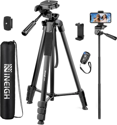 Vista 8 de Nineigh Soporte de trípode para teléfono de 75", trípode superior para iPhone con control remoto, montaje horizontal portátil para video