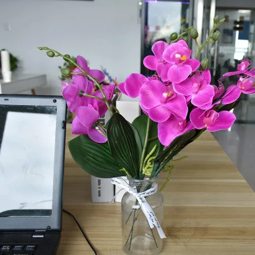 Vista 5 de Flores artificiales de seda falaenopsis con hojas de orquídeas falsas