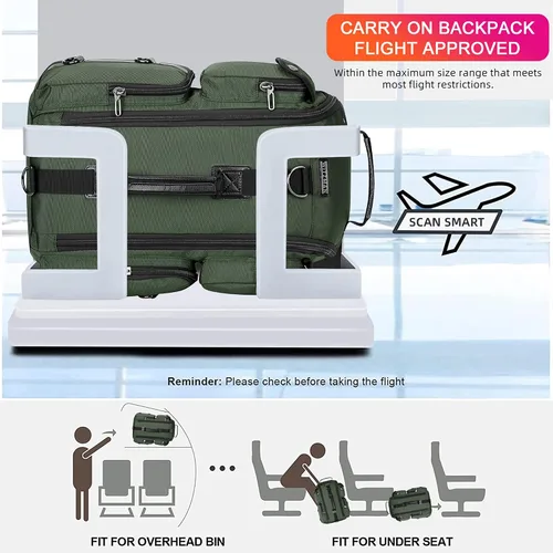 Vista 7 de WITZMAN Mochila de viaje para hombre, mochila de mano de gran capacidad, mochila para portátil de 17 pulgadas (6695 verde militar)