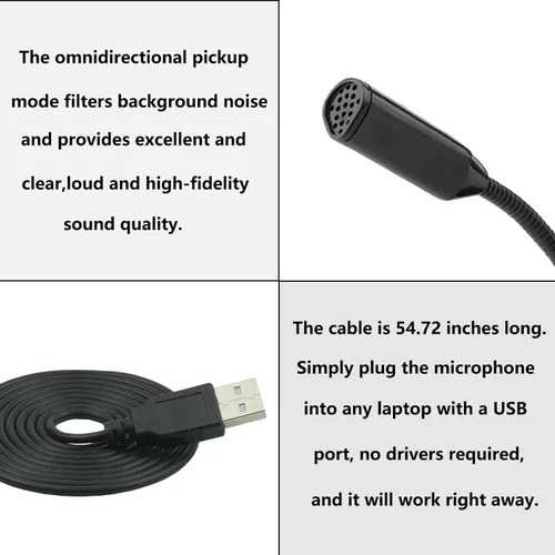 Vista 4 de LANDIBO Micrófono USB, cuello de cisne ajustable mini para computadoras portátil/computadora de escritorio, micrófono para PC, Plug and Play