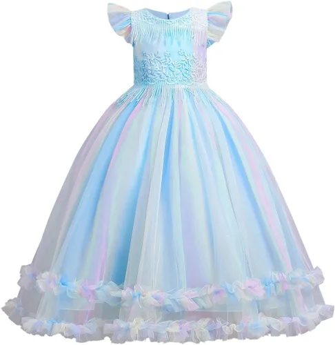 Vista 8 de Vestido de tul de unicornio arcoíris para niñas, vestido de princesa para cumpleaños, Halloween, Navidad, concurso de baile, fiesta de baile