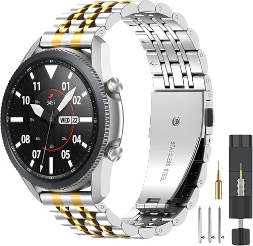 Vista 5 de 18mm 20mm 22mm Quick Release Metal Watch Band for Garmin Samsung Amazfit Dorado plata