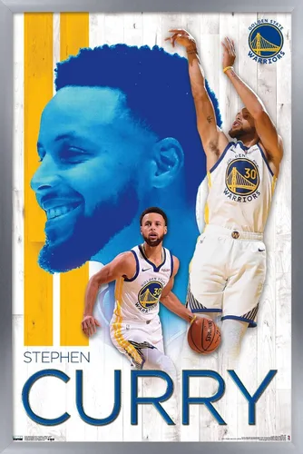 Vista 9 de Trends International NBA Golden State Warriors - Póster de pared de Stephen Curry 19, 14.725 x 22.375 pulgadas, versión enmarcada de madera