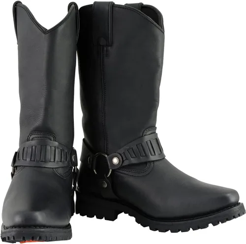 Vista 2 de Milwaukee Leather MBM9015 - Botas de motocicleta negras con arnés de estilo occidental de 11 pulgadas para hombre