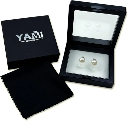 Vista 14 de YAMI Black/Grey/White Pearl Earrings, Real Cultured Pearl, 925 Sterling Silver Stud Earrings Plated with 18K Gold, Classic & Elegant Jewelry Gifts