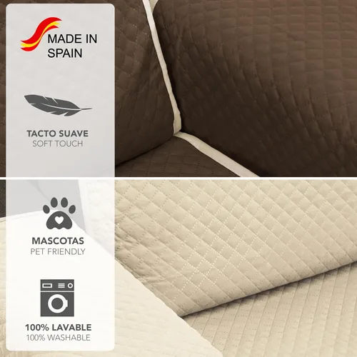 Vista 5 de Martina Home Diamond Quilted Sofa Cover Reversible Beige Brown 4 Seater 190cm