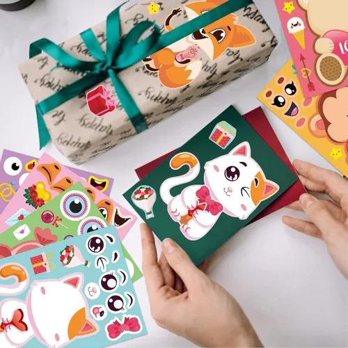 Vista 7 de Calcomanías para el día de San Valentín, haz tus propias calcomanías de San Valentín para niños 32 Sheets Valentine Craft 8 Designs of Animal