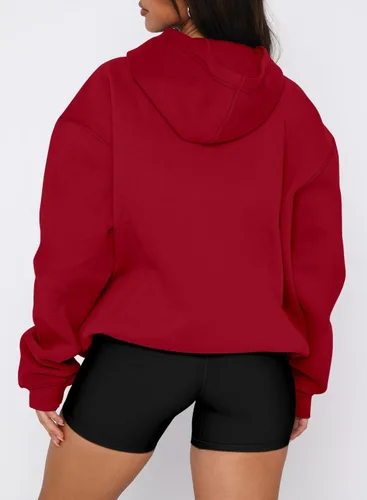 Vista 4 de onlypuff Sudadera casual con capucha para mujer, de manga larga, con bolsillo de canguro, hombro caído