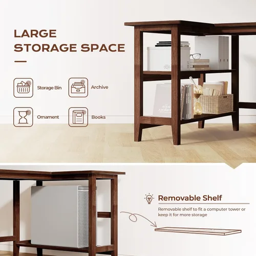 Vista 5 de IOTXY Escritorio de oficina reversible en forma de L, mesa de computadora compacta de 45 pulgadas con estantes de almacenamiento, patas de madera