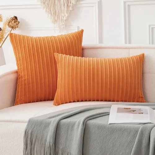 Vista 6 de UGASA - Funda de almohada lumbar decorativa de terciopelo suave a rayas, paquete de 1 funda de cojín rectangular de pana sólida con textura europea